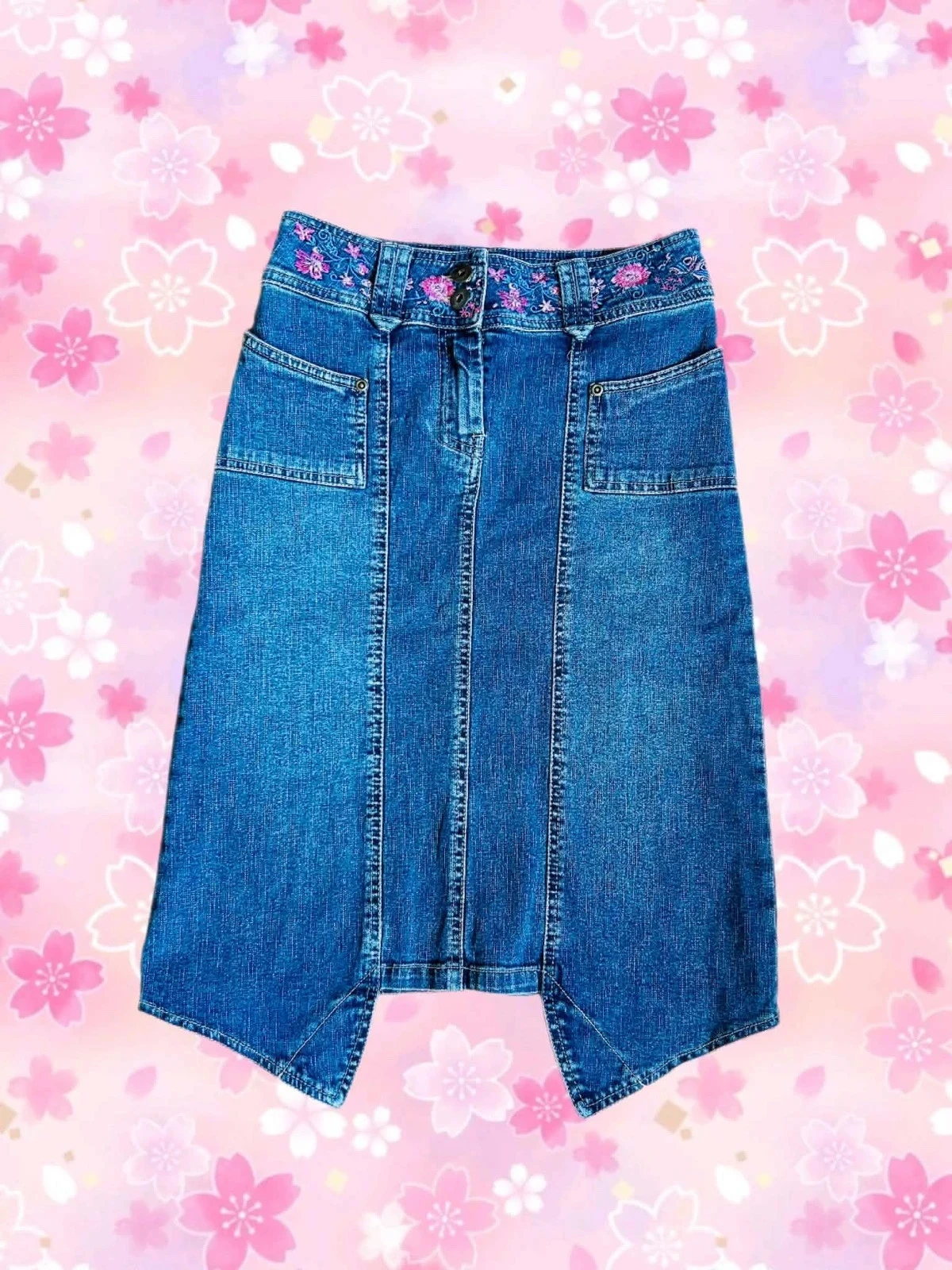 🦋Jupe en jean brodée vintage 2000 Y2K boho folk hippie cottage floral embroidery denim skirt 34/36🌸 – photo 5